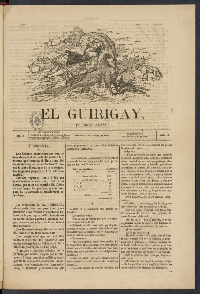 Miniatura de El Guirigay: periódico semanal del 21 de octubre de 1865