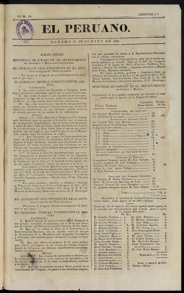 Miniatura de El peruano (Lima, 1827) del 25 de agosto de 1827