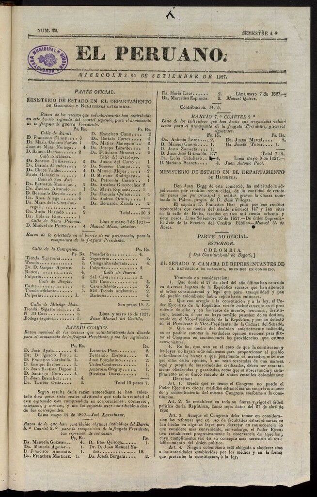 Miniatura de El peruano (Lima, 1827) del 26 de septiembre de 1827