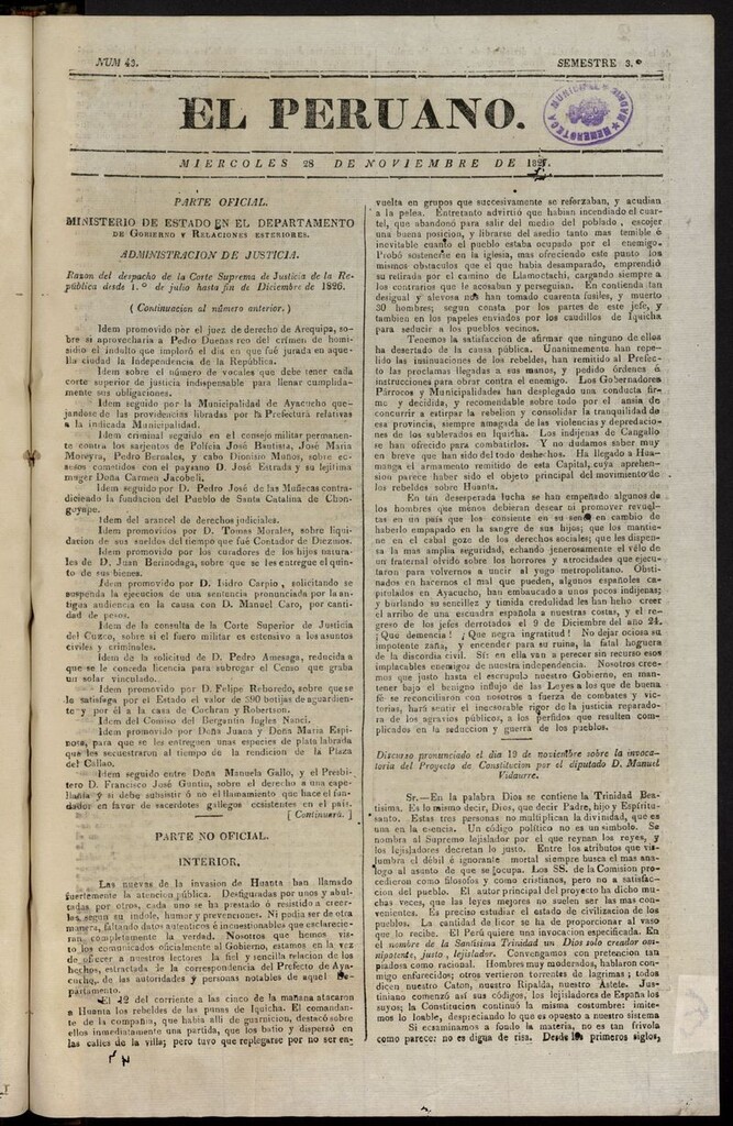 Miniatura de El peruano (Lima, 1827) del 28 de noviembre de 1827