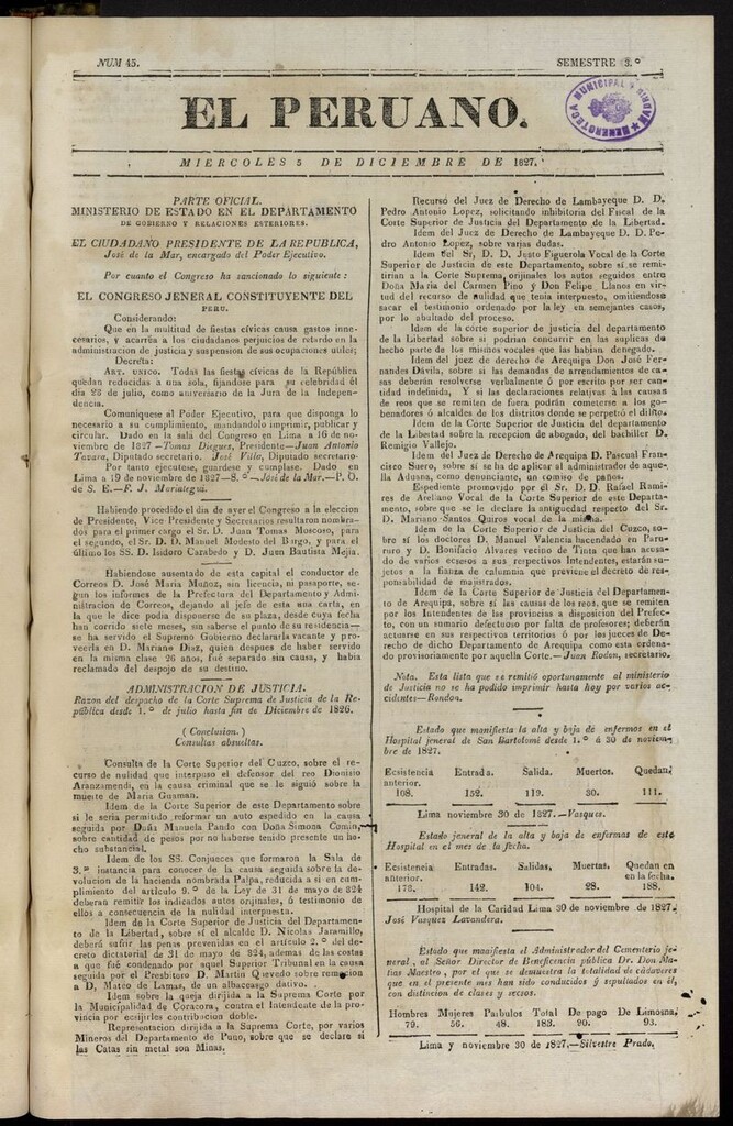 Miniatura de El peruano (Lima, 1827) del 5 de diciembre 1827
