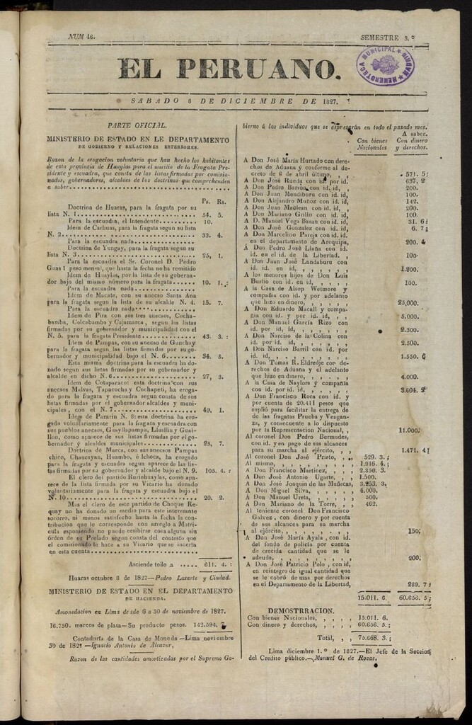Miniatura de El peruano (Lima, 1827) del 8 de diciembre de 1827
