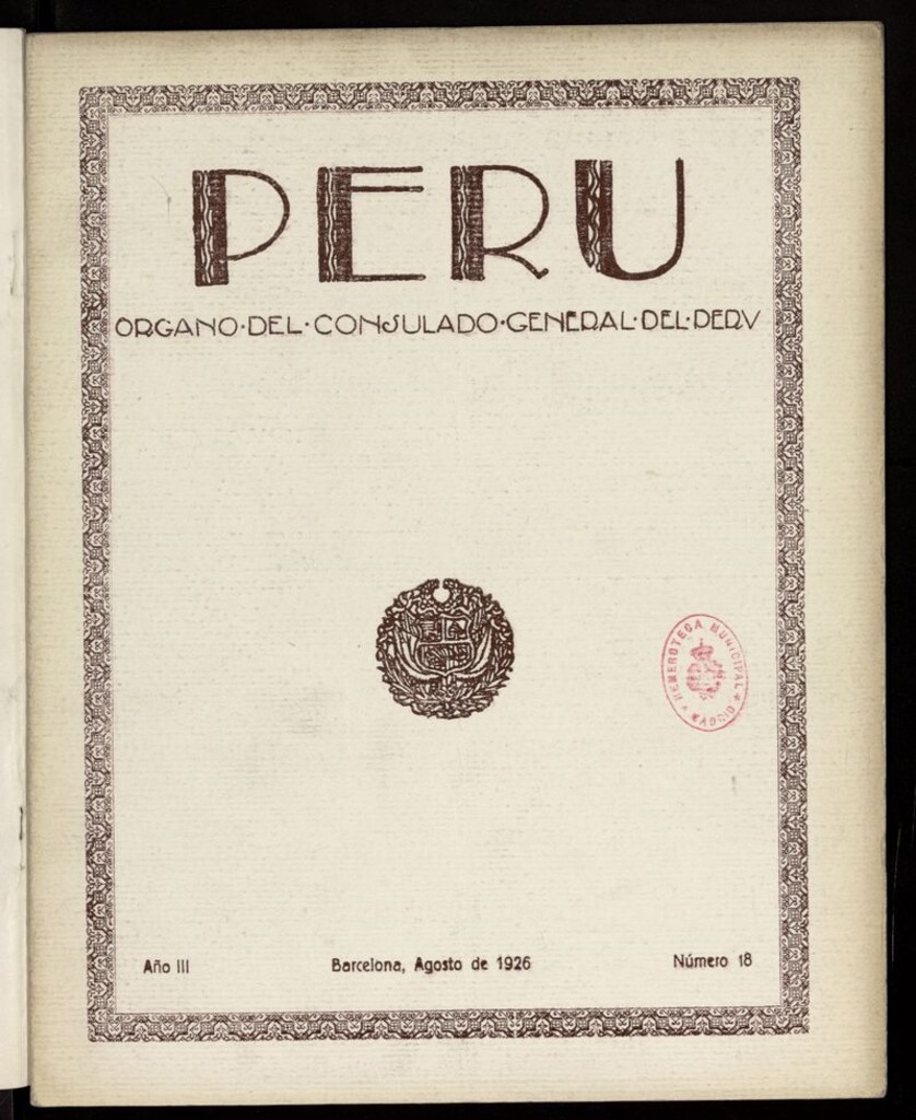 Miniatura de El Perú: revista mensual del Consulado General del Perú de agosto de 1926