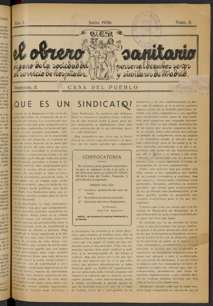 Miniatura de El Obrero Sanitario de junio de 1936