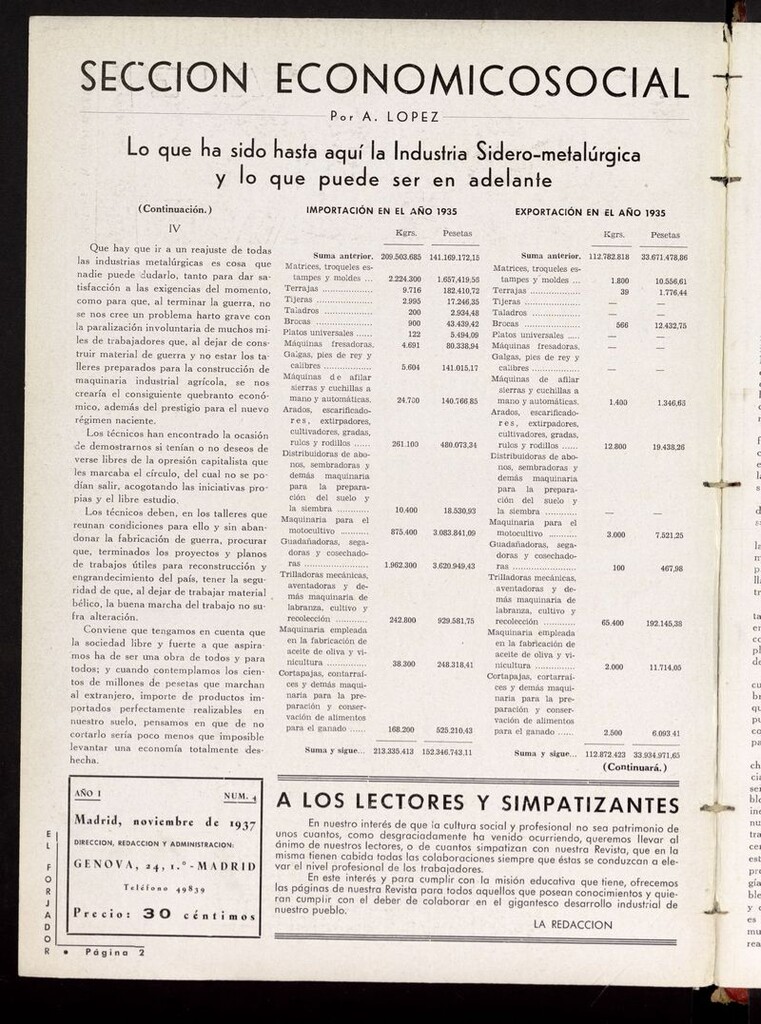 Miniatura de El Forjador (Madrid, 1937) de noviembre de 1937