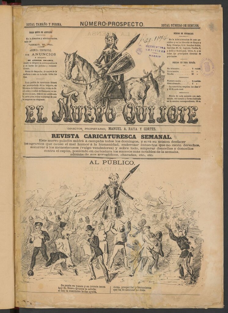 Miniatura de El Nuevo Quijote: revista caricaturesca semanal, nº prospecto de 1876