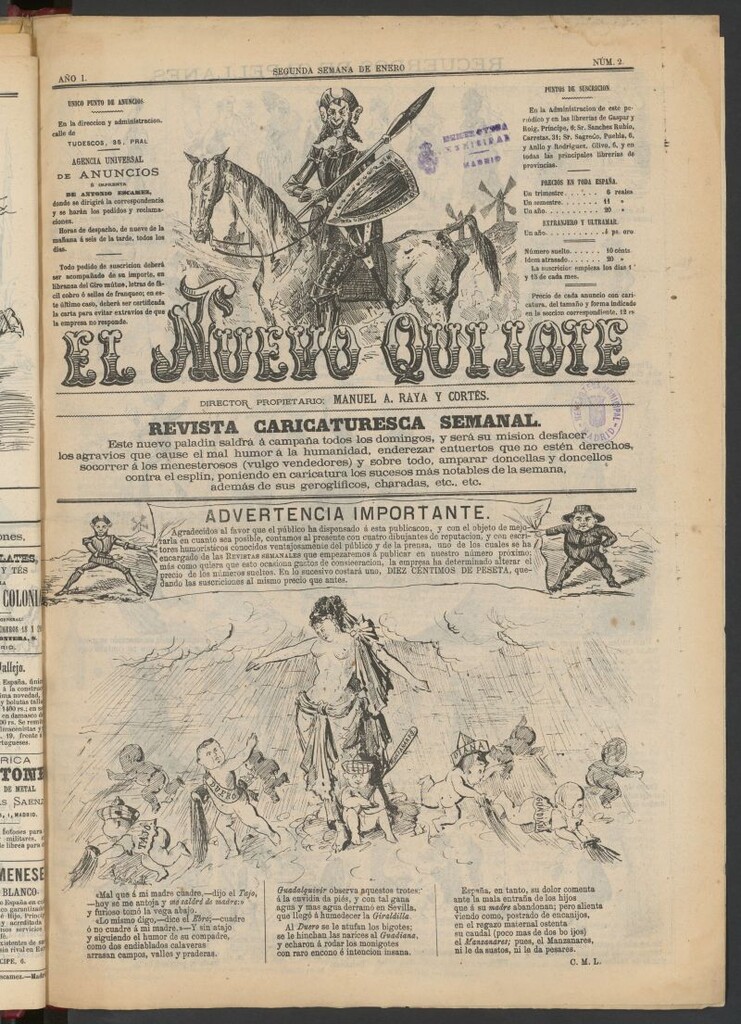Miniatura de El Nuevo Quijote: revista caricaturesca semanal de la segunda semana de enero de 1877