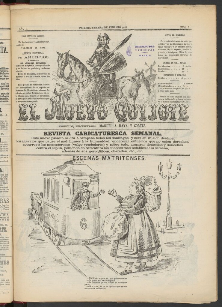 Miniatura de El Nuevo Quijote: revista caricaturesca semanal de la primera semana de febrero de 1877