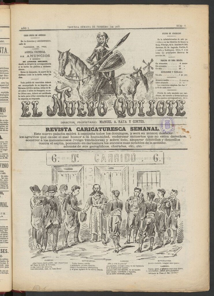 Miniatura de El Nuevo Quijote: revista caricaturesca semanal de la segunda semana de febrero de 1877