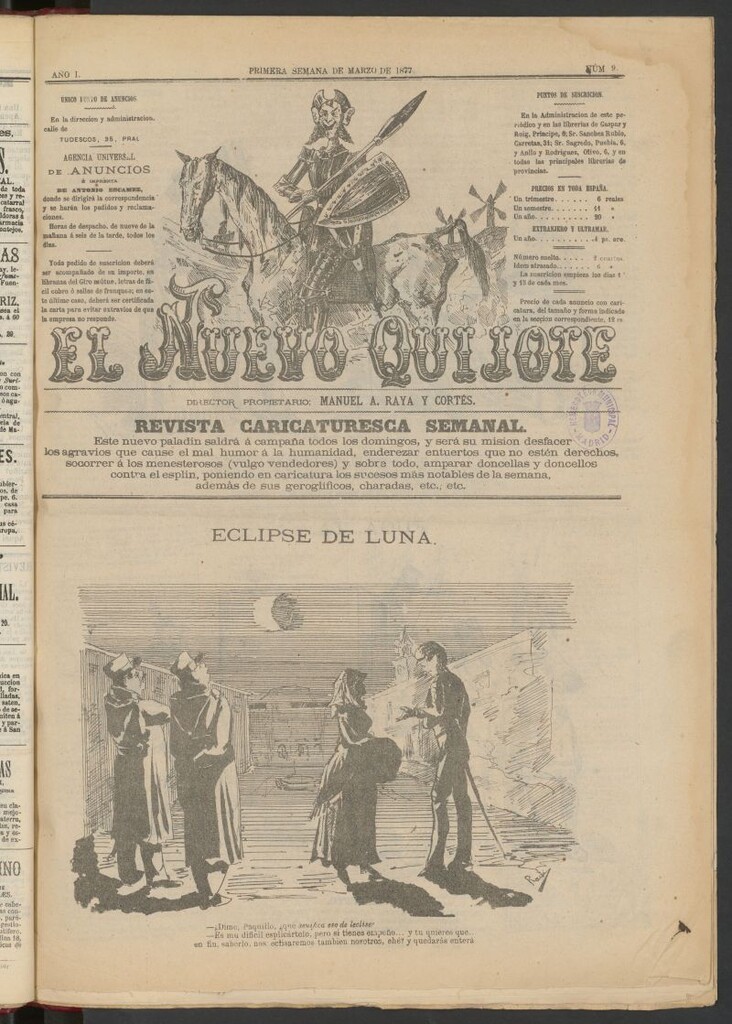Miniatura de El Nuevo Quijote: revista caricaturesca semanal de la primera semana de marzo de 1877