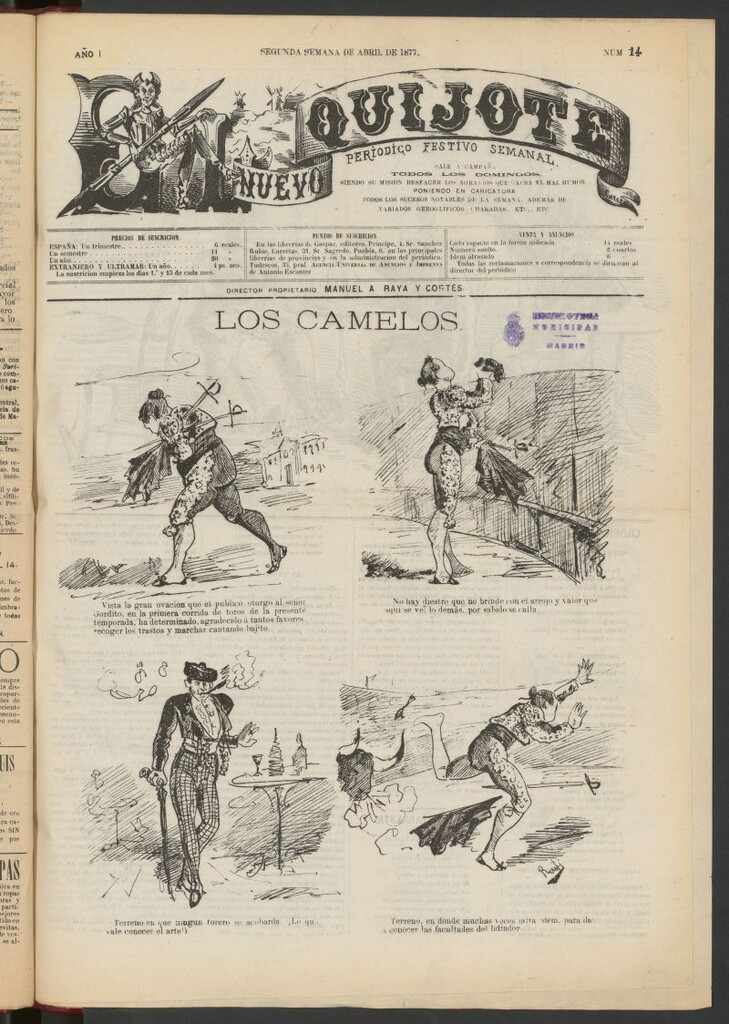 Miniatura de El Nuevo Quijote: revista caricaturesca semanal de la segunda semana de abril de 1877