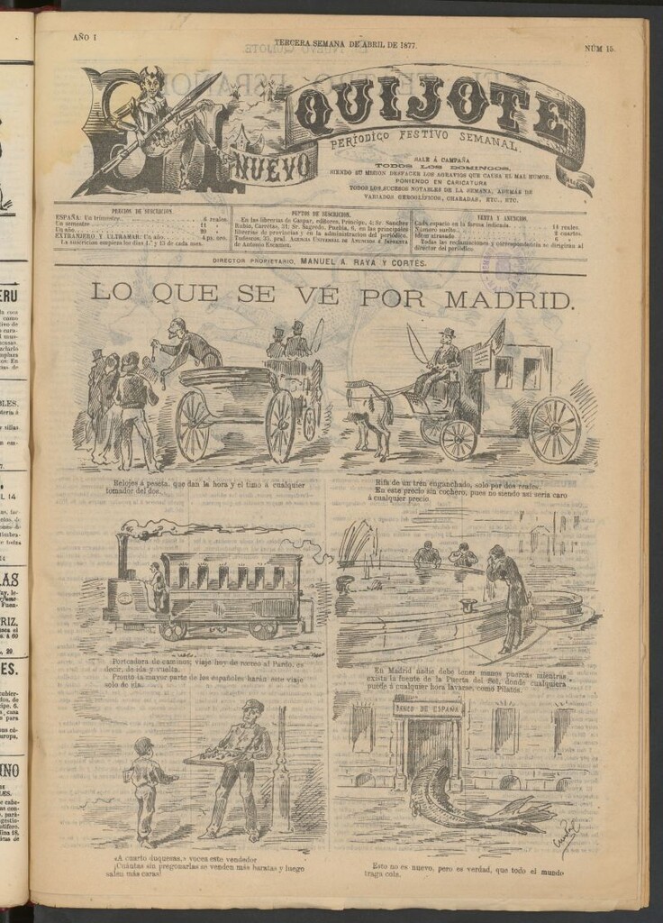 Miniatura de El Nuevo Quijote: revista caricaturesca semanal de la tercera semana de abril de 1877