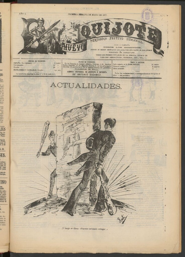 Miniatura de El Nuevo Quijote: revista caricaturesca semanal de la primera semana de mayo de 1877