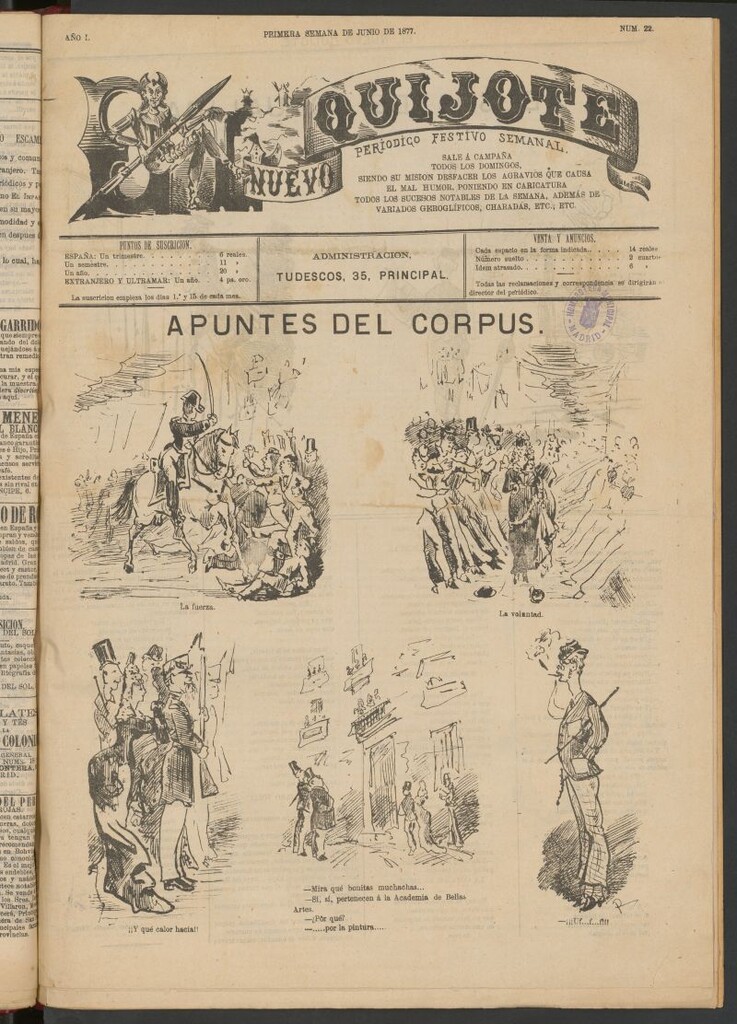 Miniatura de El Nuevo Quijote: revista caricaturesca semanal de la primera semana de junio de 1877