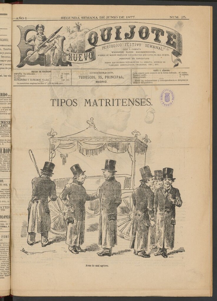 Miniatura de El Nuevo Quijote: revista caricaturesca semanal de la segunda semana de junio de 1877