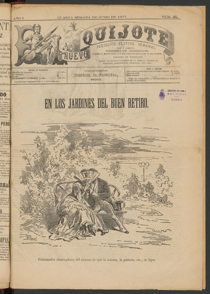Miniatura de El Nuevo Quijote: revista caricaturesca semanal de la cuarta semana de junio de 1877