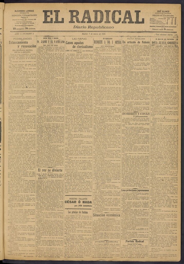 Miniatura de El Radical: diario republicano del 7 de marzo de 1910
