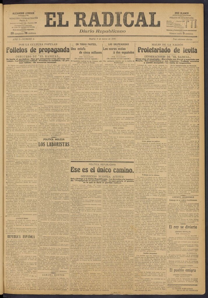 Miniatura de El Radical: diario republicano del 9 de marzo de 1910