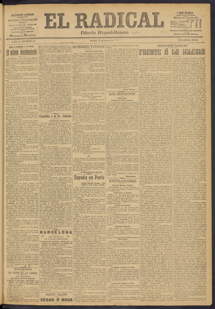 Miniatura de El Radical: diario republicano del 15 de marzo de 1910