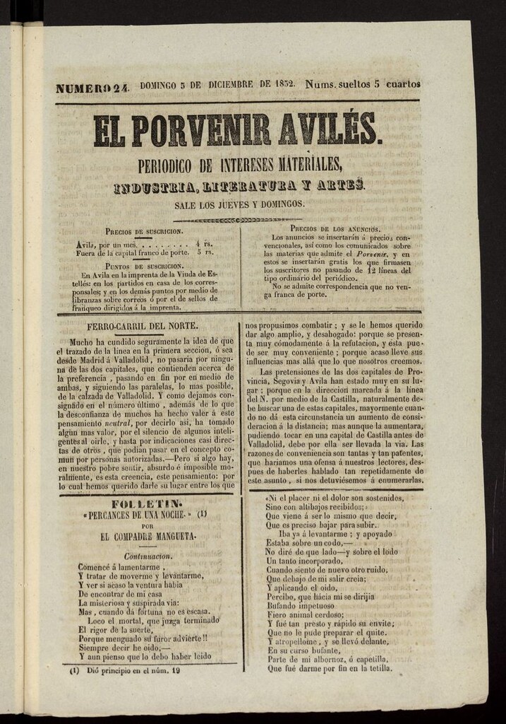 Miniatura de El Porvenir Avilés del 5 de diciembre de 1852