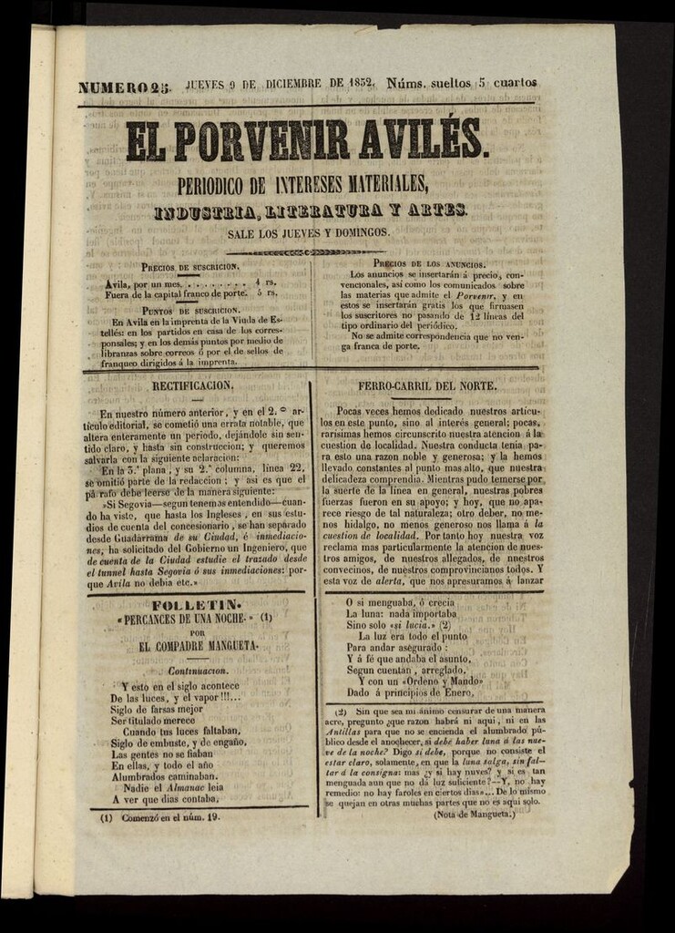 Miniatura de El Porvenir Avilés del 9 de diciembre de 1852