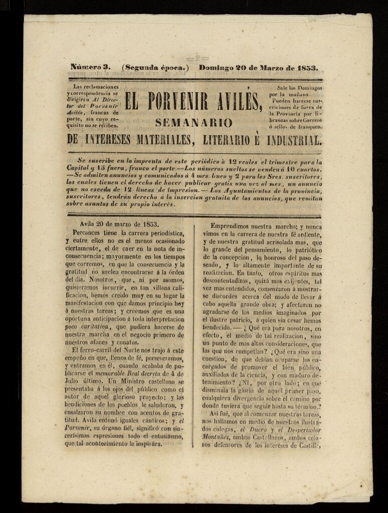 Miniatura de El Porvenir Avilés del 20 de marzo de 1853