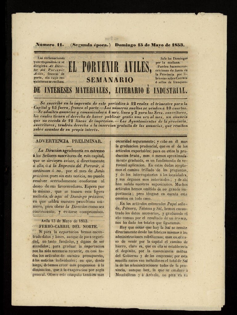 Miniatura de El Porvenir Avilés del 15 de mayo de 1853