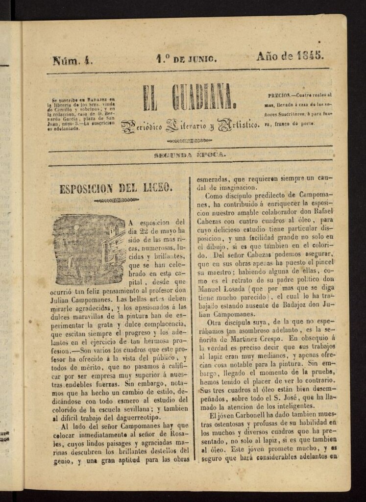 Miniatura de El Guadiana : periódico literario y artístico del 1 de junio de 1845
