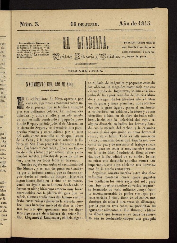 Miniatura de El Guadiana : periódico literario y artístico del 10 de junio de 1845