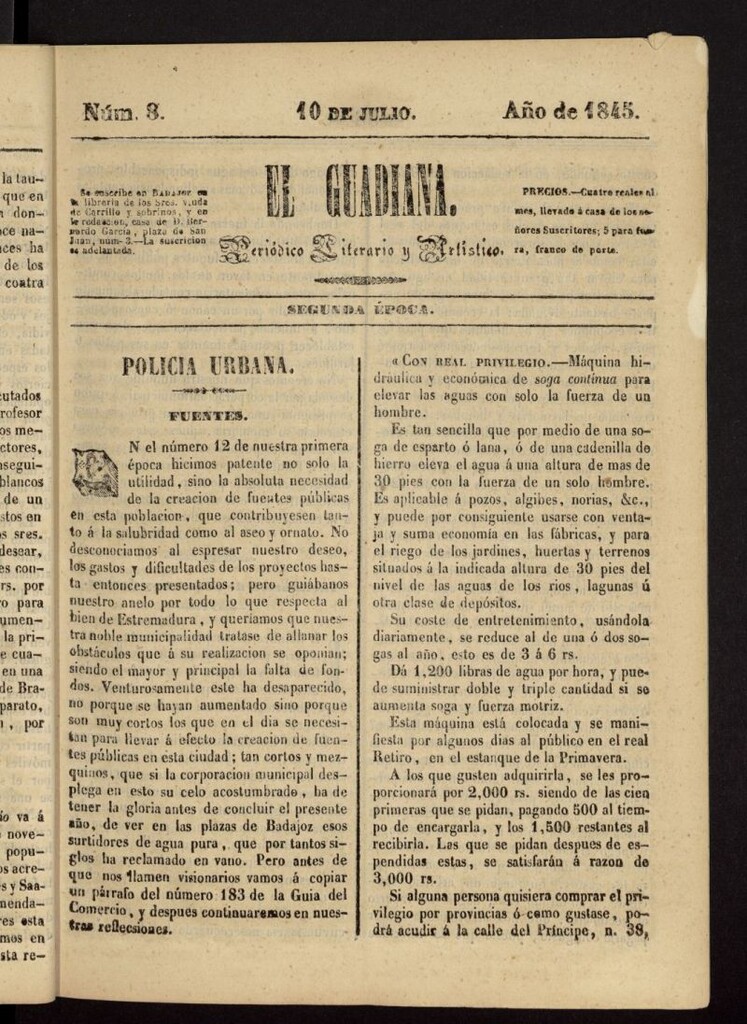 Miniatura de El Guadiana : periódico literario y artístico del 10 de julio de 1845