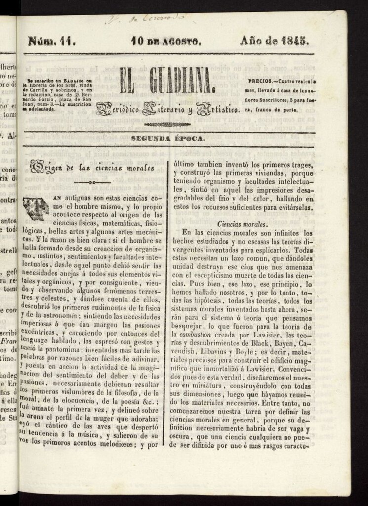 Miniatura de El Guadiana : periódico literario y artístico del 10 de agosto de 1845