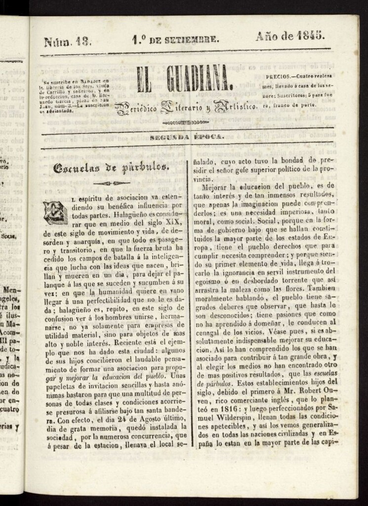 Miniatura de El Guadiana : periódico literario y artístico del 1 de septiembre de 1845