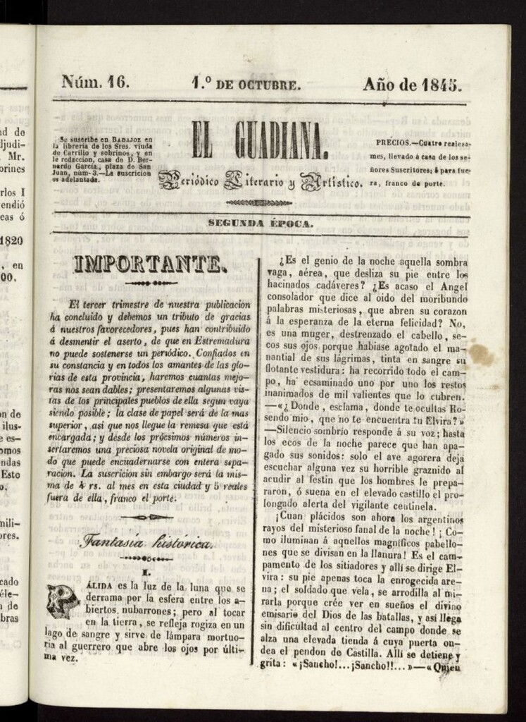 Miniatura de El Guadiana : periódico literario y artístico del 1 de octubre de 1845