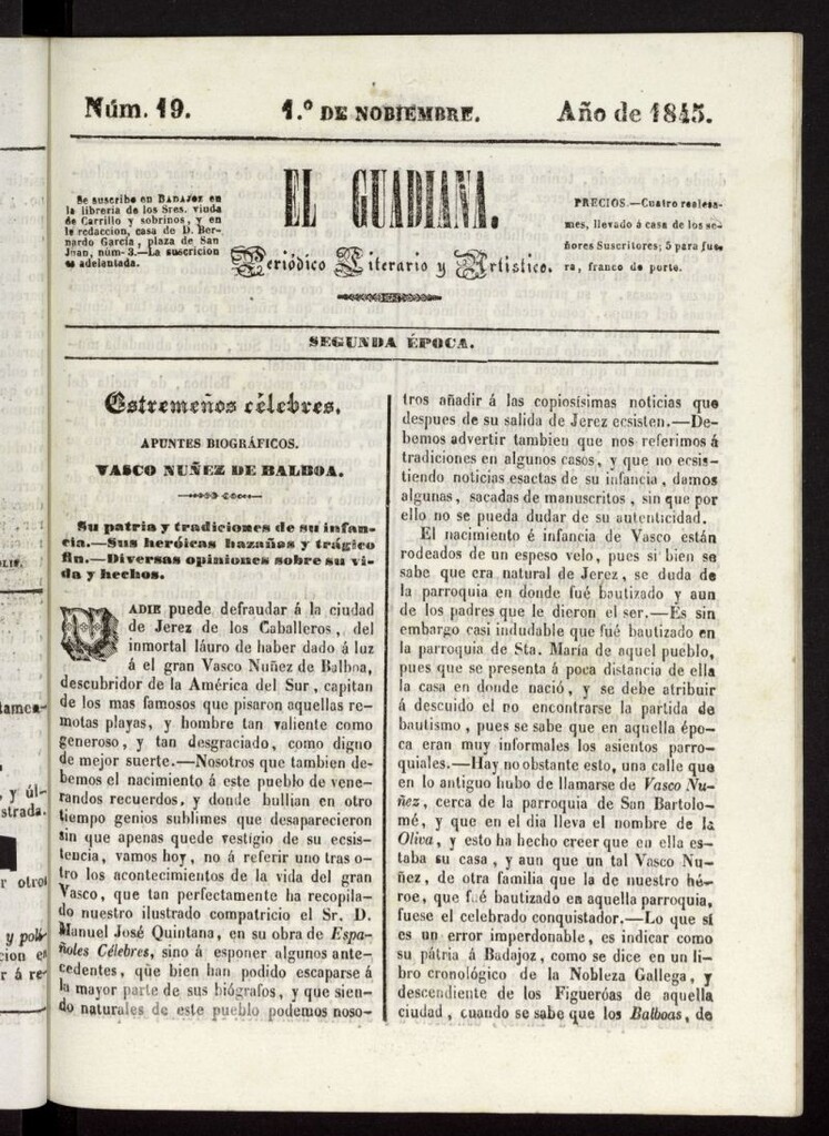 Miniatura de El Guadiana : periódico literario y artístico del 1 de noviembre de 1845