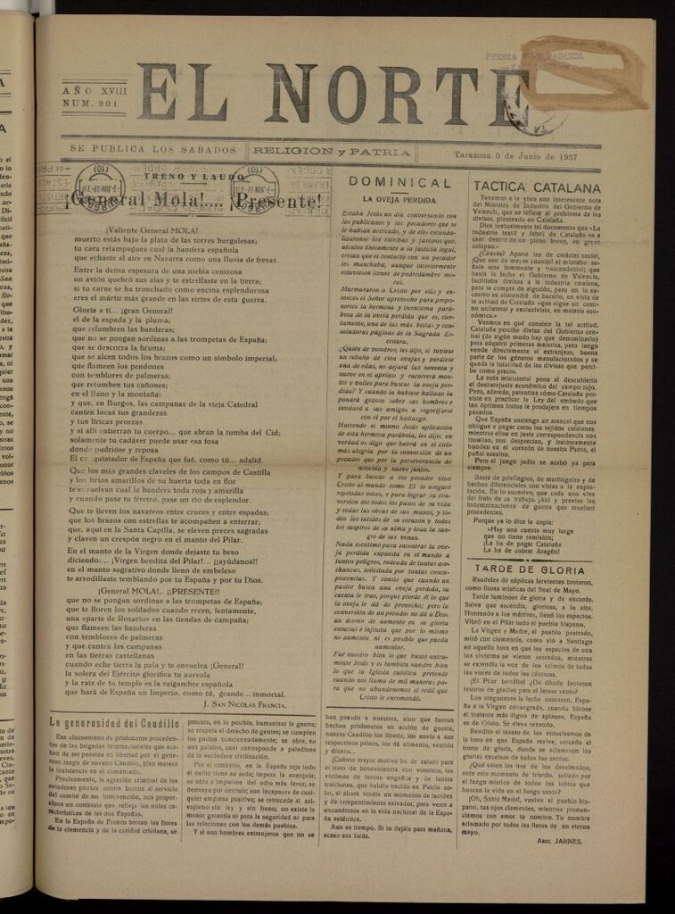 Miniatura de El norte : religión y patria del 5 de junio de 1937