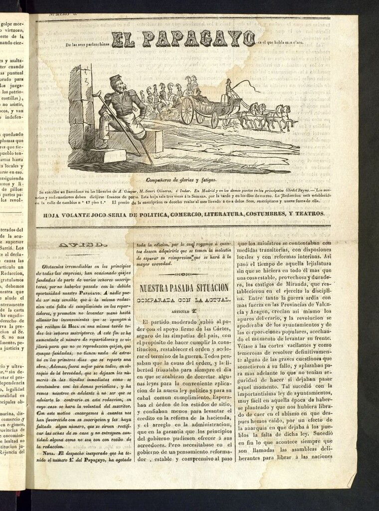 Miniatura de El Papagayo : periódico satírico, joco-serio, político, comercial y teatral del ¿3 de julio? de 1842