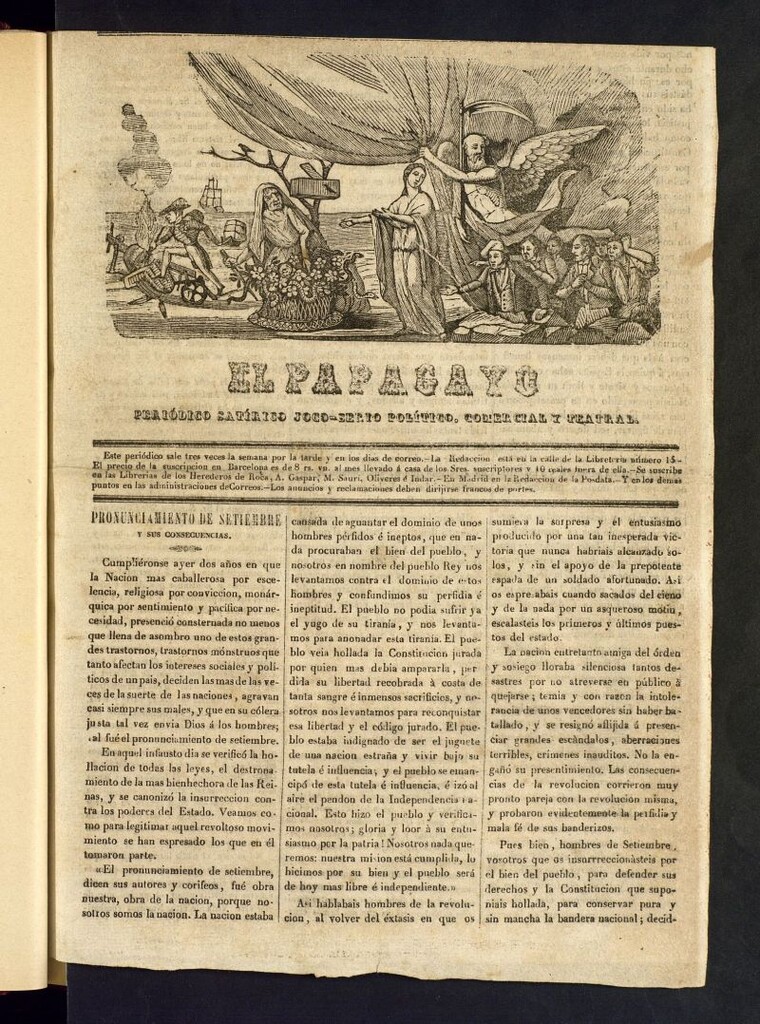 Miniatura de El Papagayo : periódico satírico, joco-serio, político, comercial y teatral  de 2 de septiembre de 1842