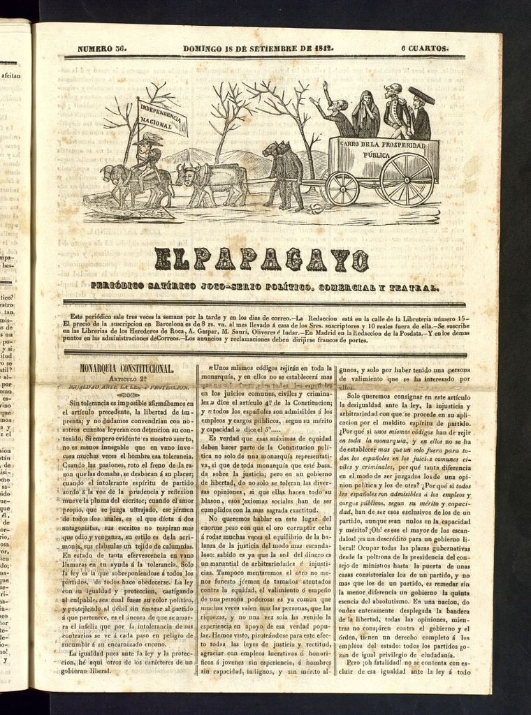 Miniatura de El Papagayo : periódico satírico, joco-serio, político, comercial y teatral del 18 de septiembre de 1842