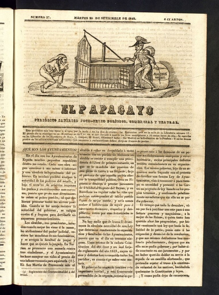 Miniatura de El Papagayo : periódico satírico, joco-serio, político, comercial y teatral del 20 de septiembre de 1842
