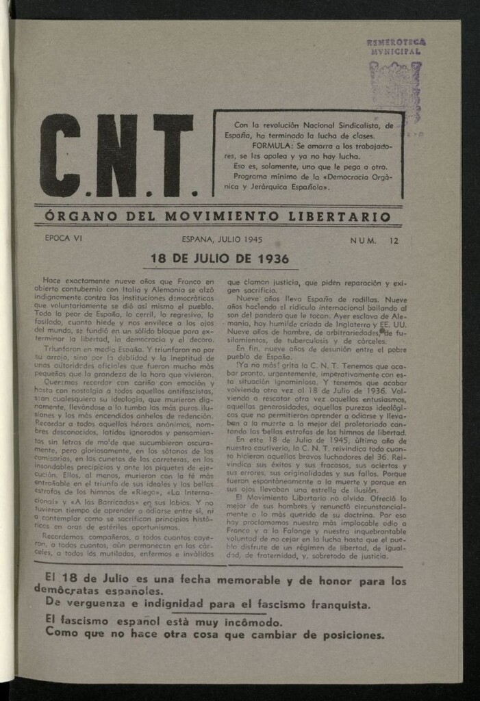 Miniatura de C.N.T.: Organo del Movimiento Libertario