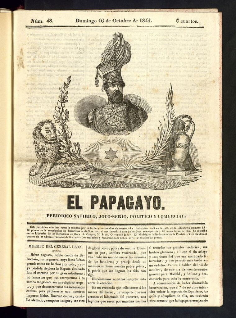 Miniatura de El Papagayo : periódico satírico, joco-serio, político, comercial y teatral del 16 de octubre de 1842