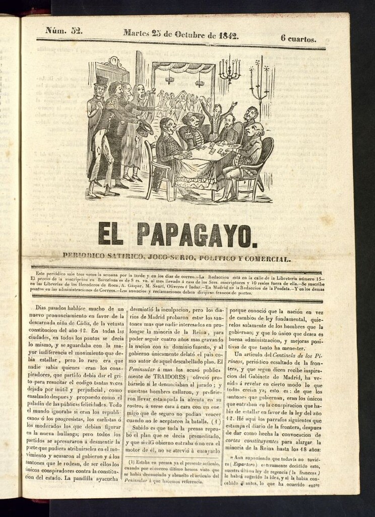 Miniatura de El Papagayo : periódico satírico, joco-serio, político, comercial y teatral del 25 de octubre de 1842