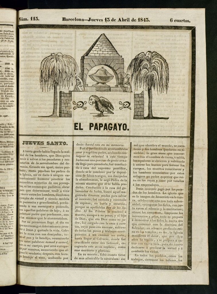 Miniatura de El Papagayo : periódico satírico, joco-serio, político, comercial y teatral del 13 de abril de 1843