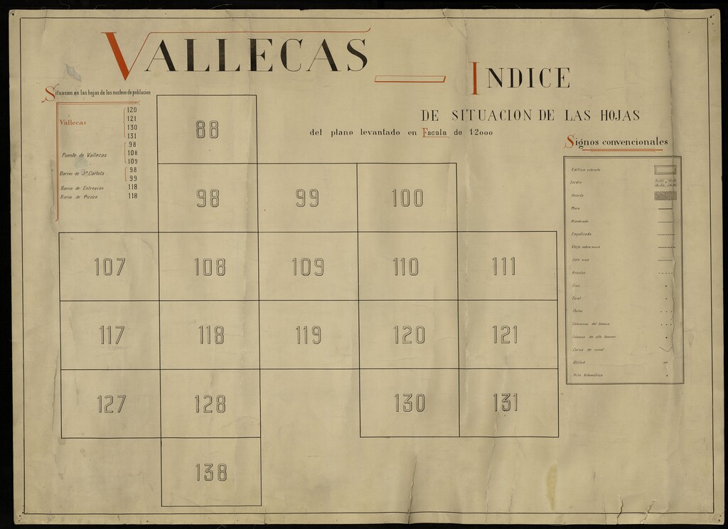 Miniatura de Vallecas. Indice de situación de las hojas del plano levantado a escala de 1:2000