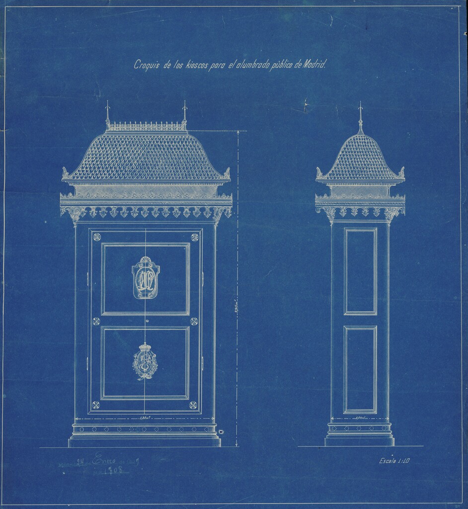 Miniatura de Croquis de los kioscos para el alumbrado público en Madrid