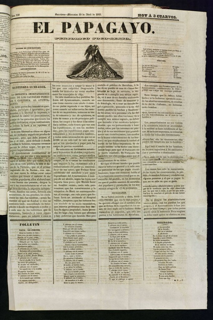 Miniatura de El Papagayo : periódico satírico, joco-serio, político, comercial y teatral del 19 de abril de 1843