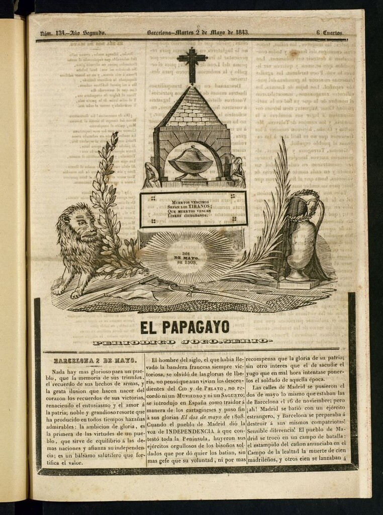 Miniatura de El Papagayo : periódico satírico, joco-serio, político, comercial y teatral del 2 de mayo de 1843