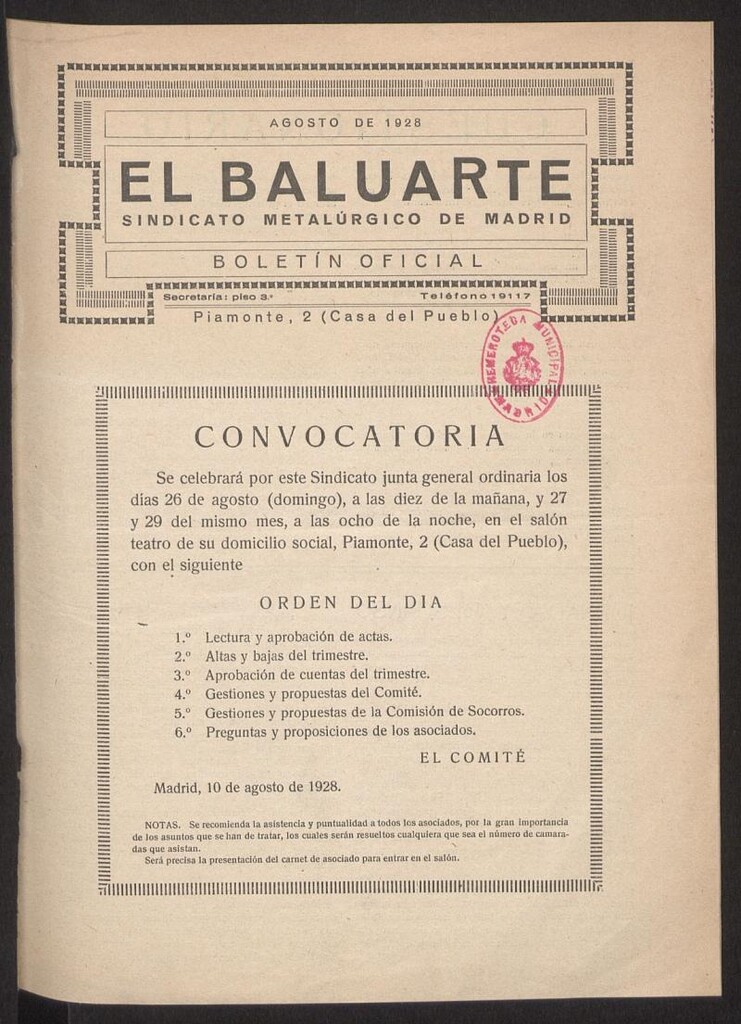Miniatura de El Baluarte : Sindicato Metalúrgico de Madrid