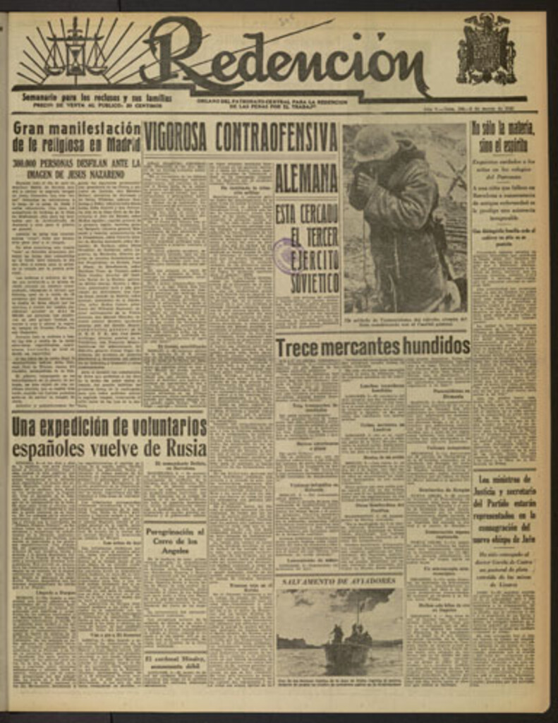 Miniatura de Redención : semanario para los reclusos y sus familias : órgano del Patronato Central para la Redención de las Penas por el Trabajo