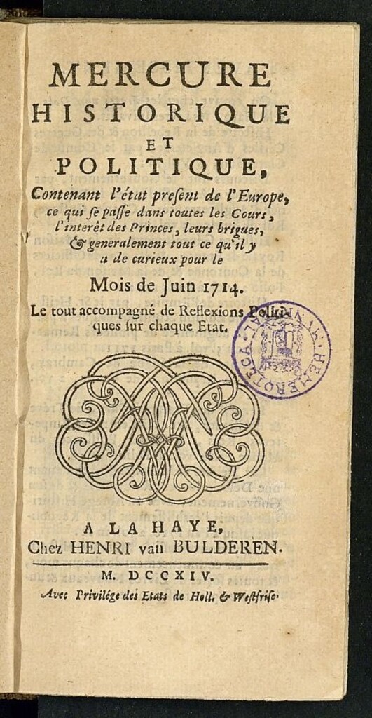 Miniatura de Mercure Historique et Politique: contenant l´état present de l´Europe...